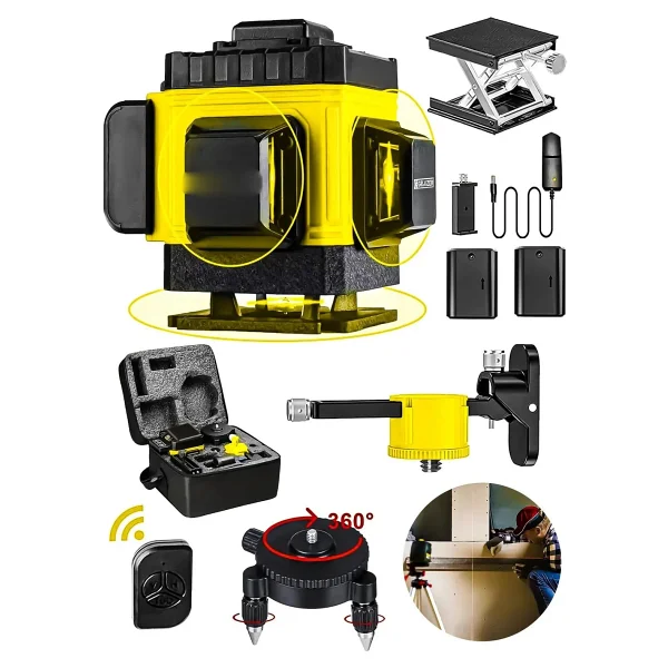 Moonshop Pro Alman Kaucuk 360° 12 Köşe Otomatik Hizalamalı Çizgili Lazer Metre . - Görsel 2