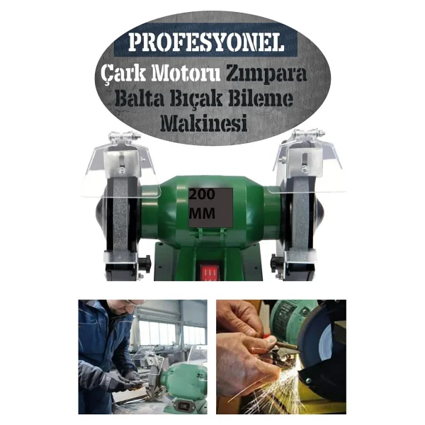 Moonshop Turbo-3000 Çark Motoru Zimpara Balta Bıçak Bileme Makinesi Tas Motoru Taslama 150 Mm Yeşil - Görsel 3