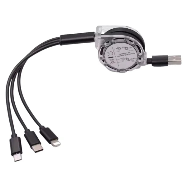 Alfais 6002 Usb To Type-C Micro Usb Lightning Çoklu Şarj Kablosu Universal Makaralı 3'ü 1 Arada