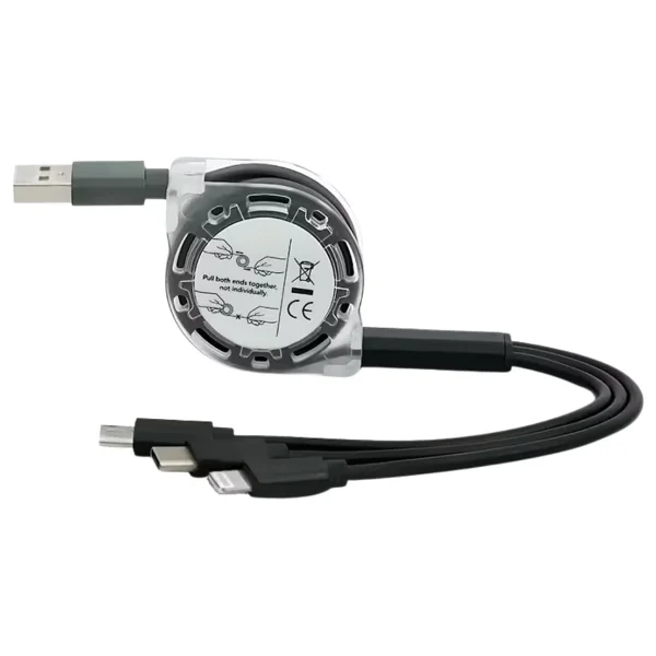 Alfais 6002 USB To Type-C Micro USB Lightning Çoklu Şarj Kablosu Universal Makaralı 3'ü 1 Arada - Görsel 2