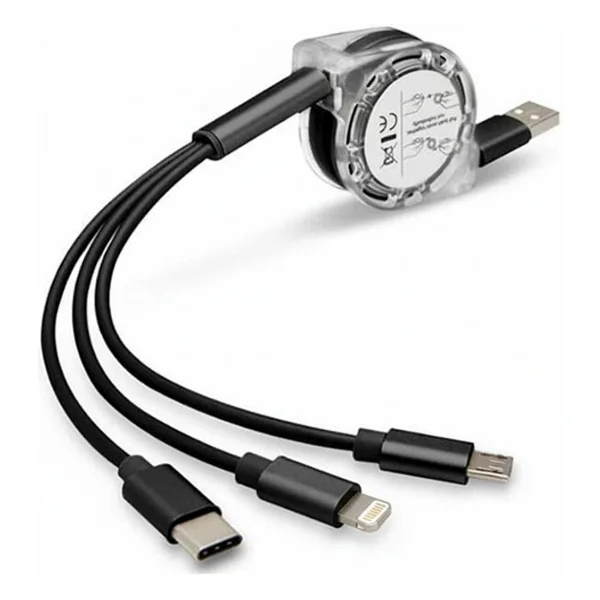 Alfais 6002 USB To Type-C Micro USB Lightning Çoklu Şarj Kablosu Universal Makaralı 3'ü 1 Arada - Görsel 3