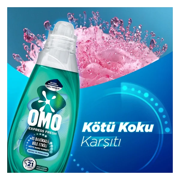 Omo Express Fresh Kötü Koku Karşıtı Beyazlar Ve Renkliler İçin Sıvı Deterjan 840 Ml - Görsel 4