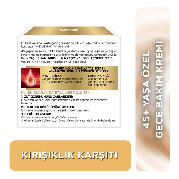 L'oreal Paris Yaş Uzmanı 45+ Kırışıklık Karşıtı Sıkılaştırıcı 50 Ml Gece Kremi - Görsel 4