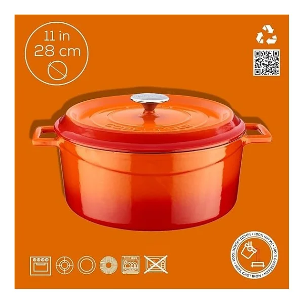 Lava Trendy Turuncu 28 Cm Derin Döküm Tencere - Görsel 4