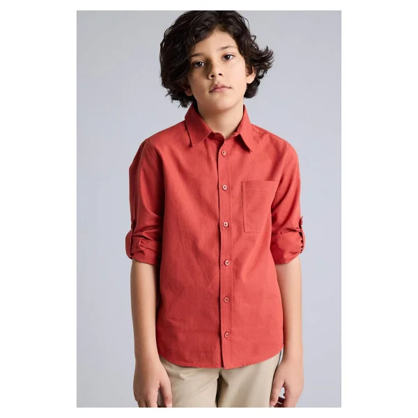Defacto Keten Görünümlü Gömlek Erkek Çocuk B5983a826sp - Bordo-Br91 - 11 - 12 Yaş - Görsel 8