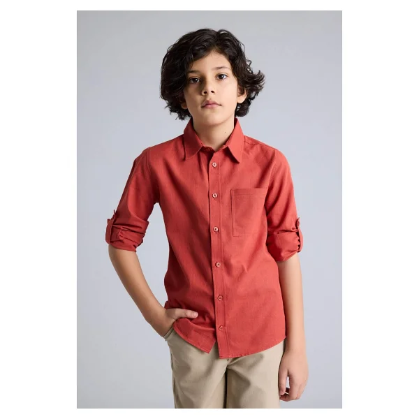 Defacto Keten Görünümlü Gömlek Erkek Çocuk B5983a826sp - Bordo-Br91 - 11 - 12 Yaş - Görsel 3