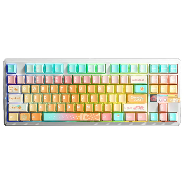 Aula F87 Pro V2 Mekanik RGB Tkl Meteor Ice Cream Switch Kablosuz Makrolu Hot Swap Klavye Orange Juice - Görsel 9