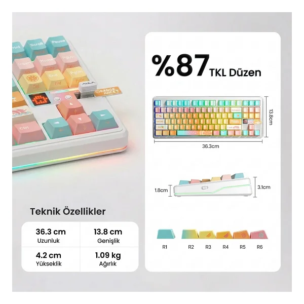 Aula F87 Pro V2 Mekanik RGB Tkl Meteor Ice Cream Switch Kablosuz Makrolu Hot Swap Klavye Orange Juice - Görsel 7
