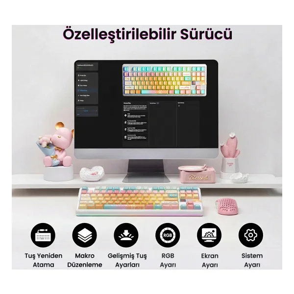 Aula F87 Pro V2 Mekanik RGB Tkl Meteor Ice Cream Switch Kablosuz Makrolu Hot Swap Klavye Orange Juice - Görsel 8