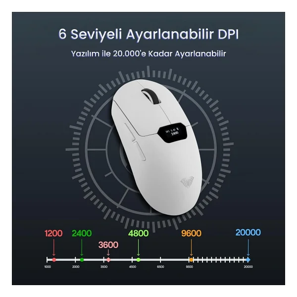 Aula Sc390 Beyaz Şarjlı Optik Kablolu/Kablosuz Oyuncu Mouse - Görsel 5