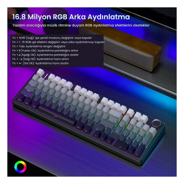 Aula F99 Pro 3 Modlu RGB Hot Swap Mekanik Nimbus V3 Switch Kablosuz Makrolu Klavye Gradyan Gri - Görsel 4