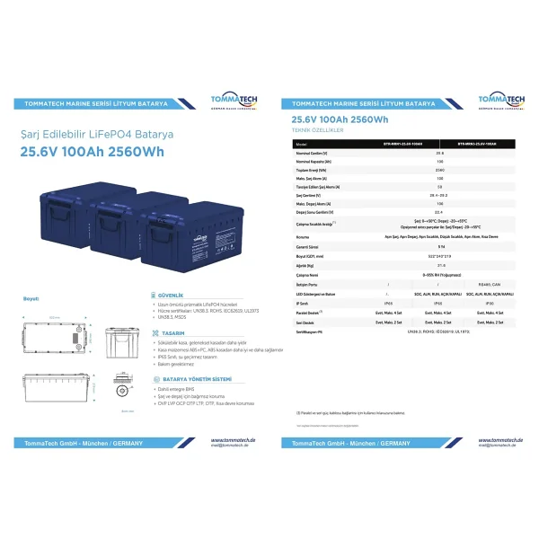 Tommatech 25.6 V 100 Ah Abs+PC Kasa Lityum Marin Akü - Görsel 6