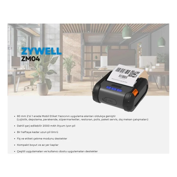 Zywell Zm04 Mobil Barkod Yazıcı - Görsel 4