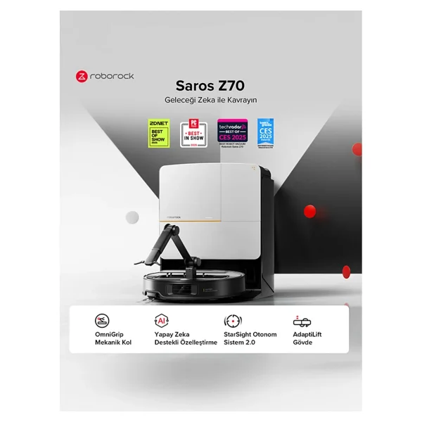 Roborock Saros Z70 Silver Çöp İstasyonlu Akıllı Robot Süpürge - Görsel 3