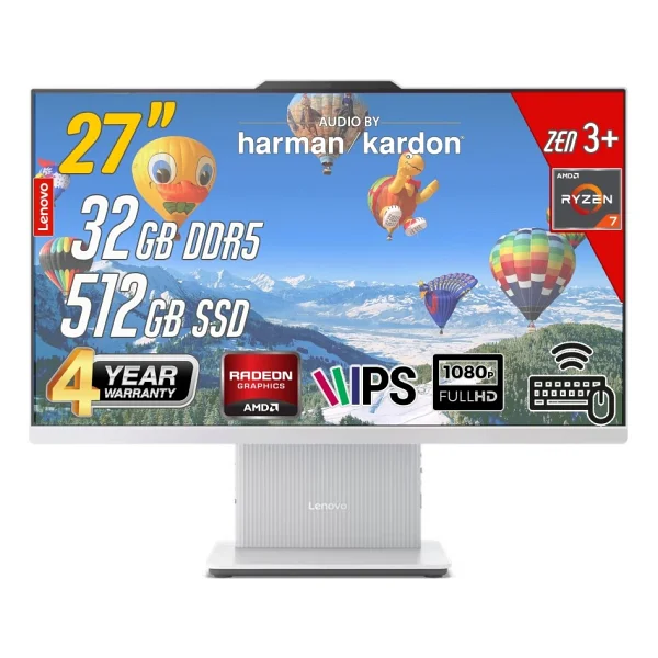 Lenovo Ideacentre 27arr9 AMD Ryzen 7-7735hs 32gb 512gb 27 FHD Freedos Beyaz All İn One Bilgisayar - Görsel 8