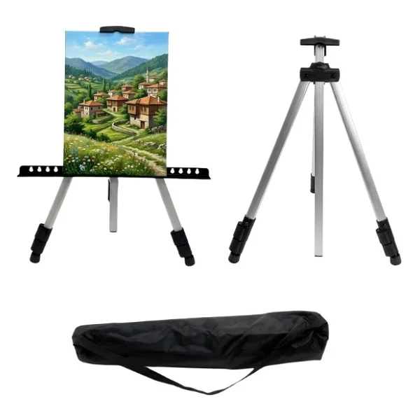 Temel Katlanabilir Alüminyum Tripod Şövale - Ayarlanabilir, Ultra Hafif, Taşıma Çantalı, Gümüş - Görsel 8