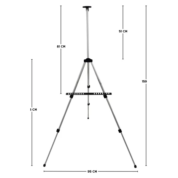 Temel Katlanabilir Alüminyum Tripod Şövale - Ayarlanabilir, Ultra Hafif, Taşıma Çantalı, Gümüş - Görsel 3