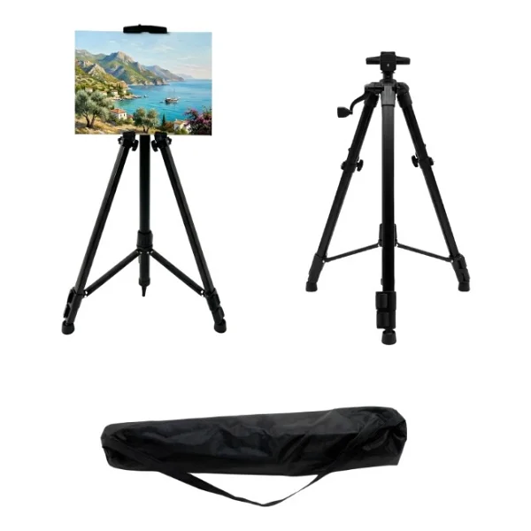 Temel Katlanabilir Metal Tripod Şövale - Kollu Yükseklik Ayarlı, Taşıma Çantalı, Siyah - Görsel 7