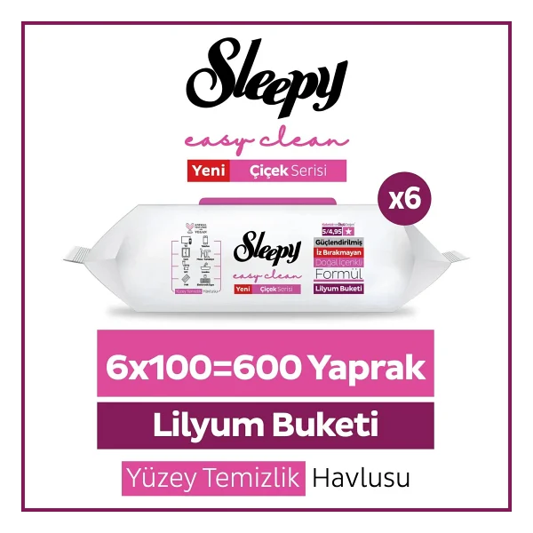 Sleepy Easy Clean Lilyum Buketi Yüzey Temizlik Havlusu 100 Yaprak 6'lı - Görsel 8