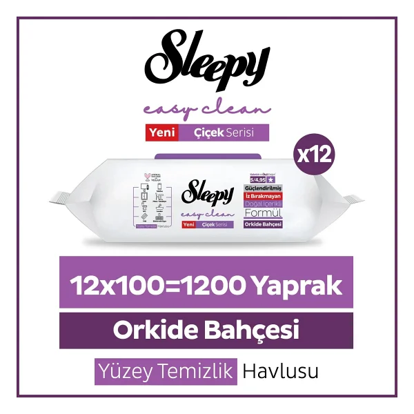 Sleepy Easy Clean Orkide Bahçesi Yüzey Temizlik Havlusu 100 Yaprak 12'li - Görsel 8
