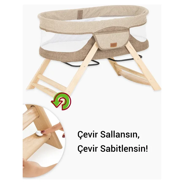 Wellgro Go With Me Bej Anne Yanı Ahşap Beşik - Görsel 6