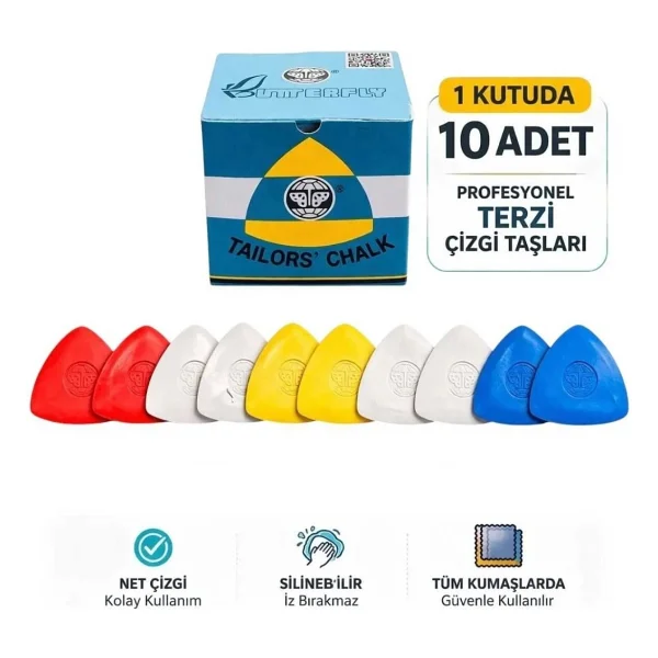 Albertos Terzi Çizgi Taşı 4 Renkli Set Sarı Kırmızı Mavi Beyaz Kutuda 10 Adet Kumaş İşaretleme Taşı - Görsel 2