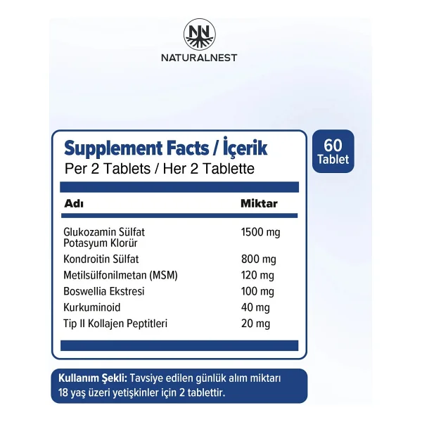 Naturalnest Glucosamine Chondroitin Curcumin Msm 60 Tablet - Görsel 4