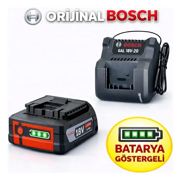Bosch Gba 18v 2.0 Ah Dolum Göstergeli Batarya + Bosch Gal 18 20 Şarj Cihazı - Görsel 6