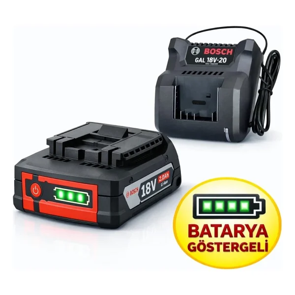 Bosch Gba 18v 2.0 Ah Dolum Göstergeli Batarya + Bosch Gal 18 20 Şarj Cihazı - Görsel 2