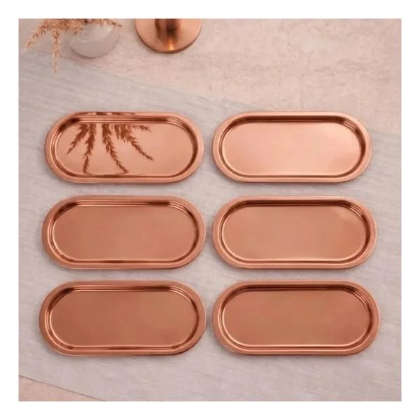 Sarkap Home 16x35 Cm 6'lı Bronz Oval Sunumluk Metal Servis Tepsisi - Görsel 4