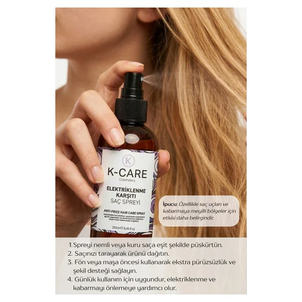K K-CARE Cosmetics Elektriklenme Karşıtı Saç Spreyi 250 ml - Görsel 3