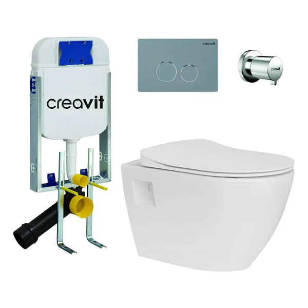Creavit Terra Asma Klozet Thermoplast Yavaş Kapak Tp325, Terra Gömme Rezervuar Set - Beyaz - Görsel 9