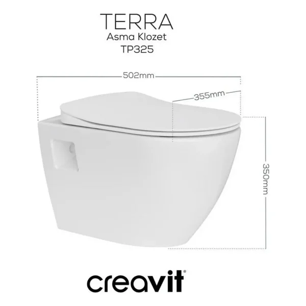 Creavit Terra Asma Klozet Thermoplast Yavaş Kapak Tp325, Terra Gömme Rezervuar Set - Beyaz - Görsel 2