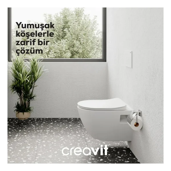 Creavit Terra Asma Klozet Thermoplast Yavaş Kapak Tp325, Terra Gömme Rezervuar Set - Beyaz - Görsel 3