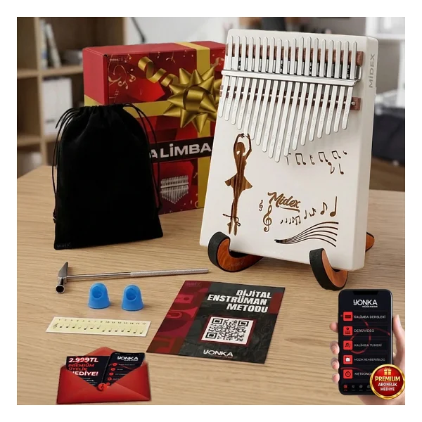 Midex Klx-540-Pak Beyaz Renk Gerçek Ağaç Kalimba 17 Tuşlu Full Set - Görsel 6