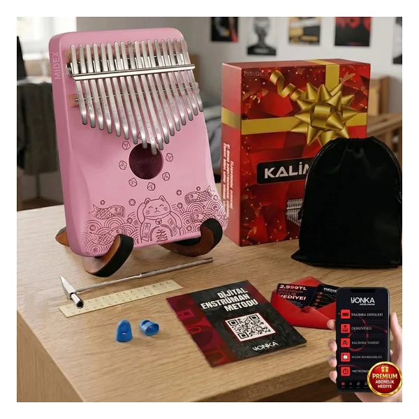 Midex Klx-540-Pak Beyaz Renk Gerçek Ağaç Kalimba 17 Tuşlu Full Set - Görsel 8