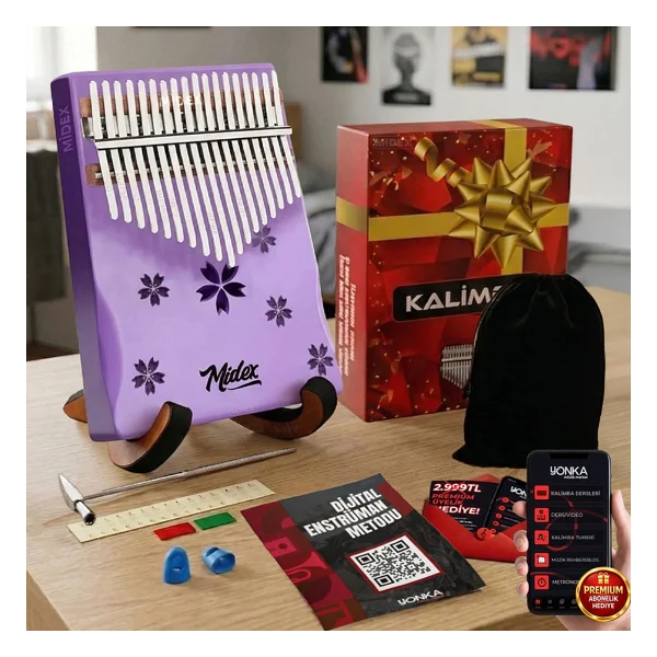 Midex Klx-540-Pak Beyaz Renk Gerçek Ağaç Kalimba 17 Tuşlu Full Set - Görsel 6