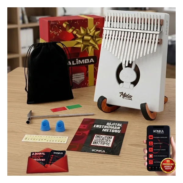 Midex Klx-540-Pak Beyaz Renk Gerçek Ağaç Kalimba 17 Tuşlu Full Set - Görsel 7