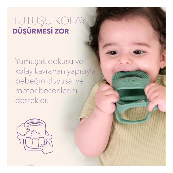 Mochi Diş Kaşıyıcı Yeşil Silikon Malzemeden Ergonomik Tasarım İle Bebekler İçin Güvenli - Görsel 3