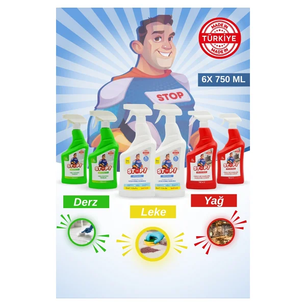Stop Forte Zorlu Leke Seti 6 X 750 Ml Leke, Derz,Yağ,Kir Temizleyici - Görsel 5