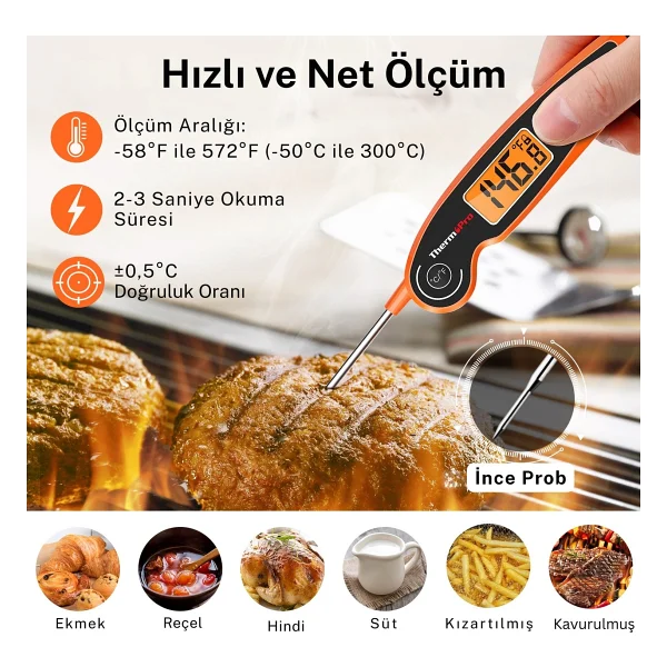 Thermopro Tp605 Turuncu Gıda Termometresi - Görsel 2