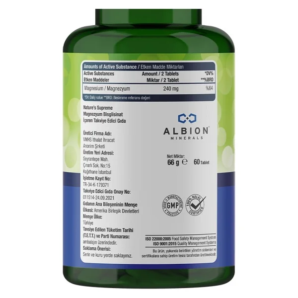 Nature's Supreme Magnesium Bisglycinate 120 Mg 60 Tablet - Görsel 2