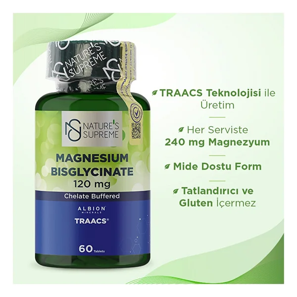 Nature's Supreme Magnesium Bisglycinate 120 Mg 60 Tablet - Görsel 4