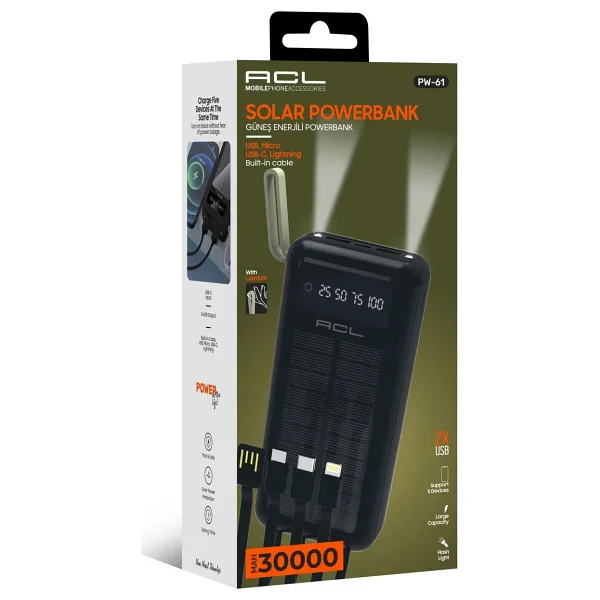 Acl Pw-61 Solar 30000 mAh Hızlı Şarj Powerbank - Görsel 6