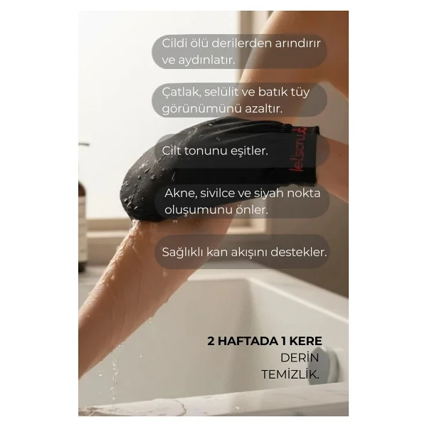 Let'scrub 1 Adet Siyah Banyo Duş Kesesi Peeling Eldiveni %100 Floş Ipek Normal Ciltler Için - Görsel 2