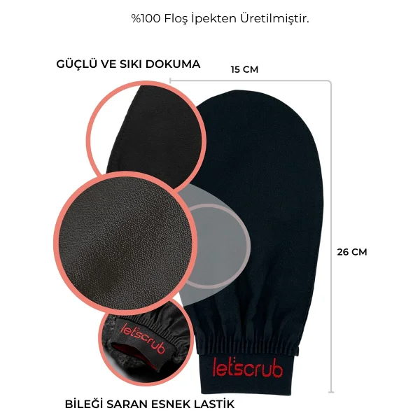 Let'scrub 1 Adet Siyah Banyo Duş Kesesi Peeling Eldiveni %100 Floş Ipek Normal Ciltler Için - Görsel 4