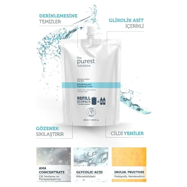 The Purest Solutions Exfoliating Clarifying Glycolic Acid 5% Aha + Bha Refill 400 Ml Tonik - Görsel 5