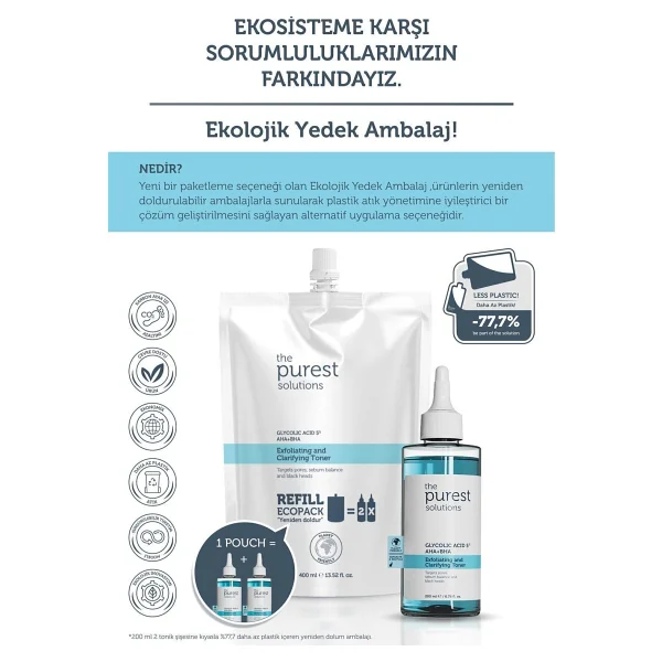 The Purest Solutions Exfoliating Clarifying Glycolic Acid 5% Aha + Bha Refill 400 Ml Tonik - Görsel 7