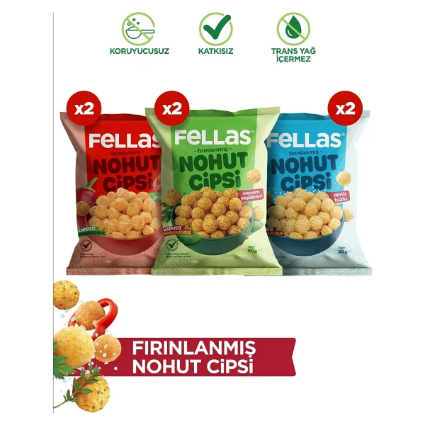 Fellas Nohut Cipsi 6'lı Mix - Mevsim Yeşillikleri (50 G) X 2 + Paprika (50 G) X 2 + Deniz Tuzlu (50 G) X 2 - Görsel 8