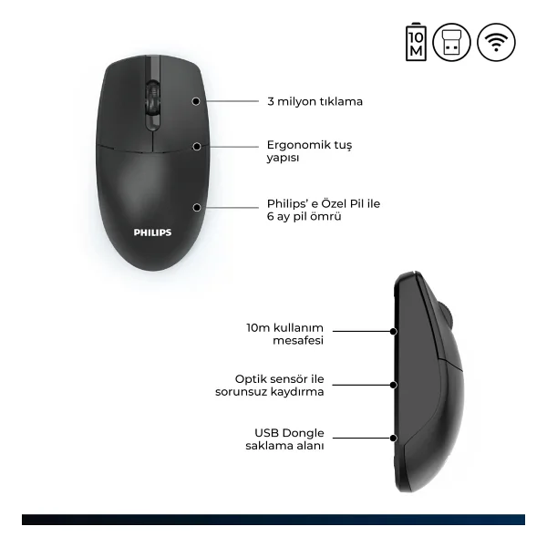 Philips Spk7347 Sessiz Optik Kablosuz Mouse - Görsel 7